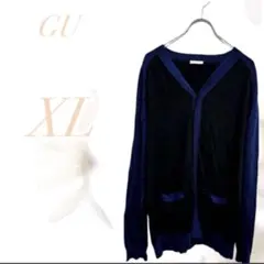 【GU】 ジーユー　カーディガン　ニット　大きめ　Vネック　黒　Vネック　XL