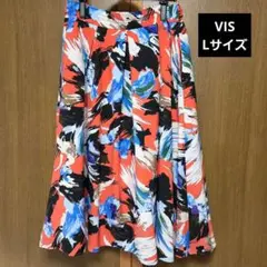 ViS 총 무늬 플레어 스커트 무릎 길이 스커트 L
