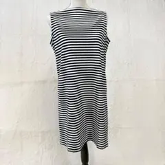 ケイトスペード【L】白×黒 ボーダー ノースリーブひざ丈ワンピース 綿混 春夏