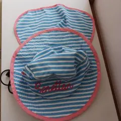 Benetton ハット 子供用 水色と白ストライプ