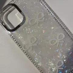 【12proMAX】クリアパールリボンiPhoneケース