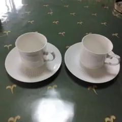 ナルミチャイナ白色リブ模様カップとソーサー2個セット