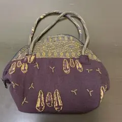 インドネシア製　ビーズ刺繍 茶紫色 布製バッグ