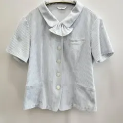 SELERY 半袖ブラウス ストライプ リボン付き 9号事務服のサムネイル
