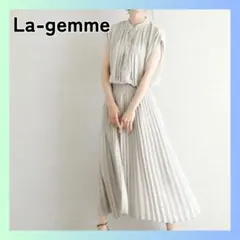 美品 ラジエム　プリーツワンピース　Lサイズ　グレー ロング　シャーリングゴム