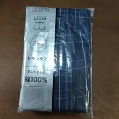 サイドスリット入り トランクス 2枚組 　LLサイズ　チェック柄　青・黒