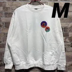 トレーナー Mサイズ ホワイト フラワープリント スウェット