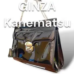 GINZA Kanematsu　銀座かねまつ　エナメルハンドバッグ　鍵付き　濃紺