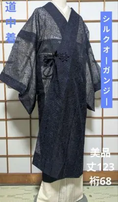 美品　シルクオーガンジー　道中着　裄68のサムネイル
