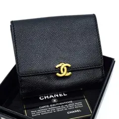 極美品 CHANEL キャビアスキン 二つ折り財布 ブラック ココマークのサムネイル