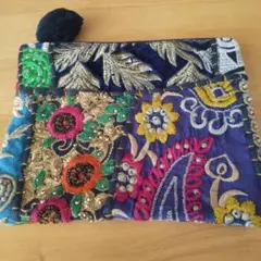【新品】カルディ カンバディア 刺繍ポーチ 紺色のサムネイル