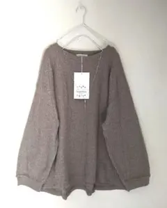 新品大きいサイズ晴れ色hareiro茶パールネックレス付起毛ワッフルトップスLL