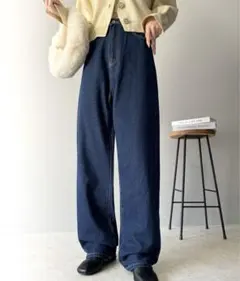 クラシカルエルフゆったりハイウエストワイドストレートチノカラー＆無地デニムパンツ