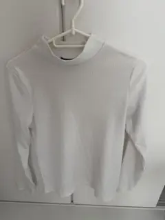 ホワイト ハイネック リブ編み セーター Lサイズ