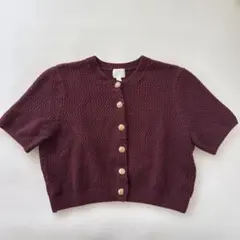 H&M バーガンディ ショート丈ニットカーディガン L