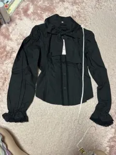 Metamorphoseロリータ　ゴスロリ　リボン付き黒長袖シャツ Mサイズ