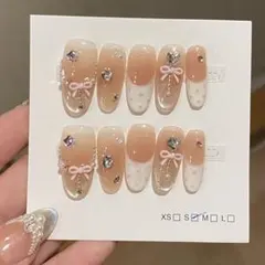 マグネットキラキラ　リボン付き グラデーションネイルチップ 10本セット S