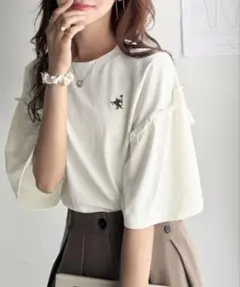 【クラシカルエルフ】綿100％胸刺繍ピグメント袖フリルT