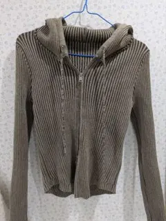 ダブルジッパー　韓国　ブラウン　ニット