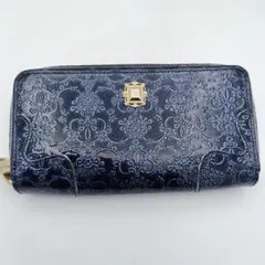 【美品】ANNA SUI長財布 ラウンドファスナー ネイビー 花柄のサムネイル