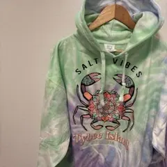 US古着クラブ蟹プリントタイダイ柄模様カラフルパーカー