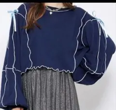 HALLO.SANFRANCISCOあや企画　リボンメロウスウェット　ブルー