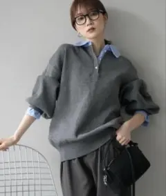 リュミエ　lumier 同型　襟付きポロニットプルオーバー　チャコール