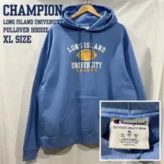 US古着 チャンピオン ロングアイランド大学 プルオーバー パーカー ブルー⁠