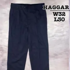 USA古着　HAGGAR　スラックス　ブラック　黒　裾ダブル　W32 L30