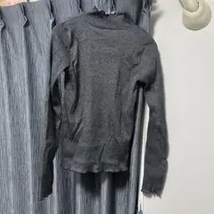 ラメ入り リブ タートルネック トップス グレー