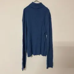 青 タートルネック長袖ニット【XL】 ブルー　セーター　タートルネックリブニット