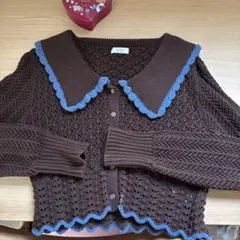 LOWRYSFARM ブラウン レース編み カーディガン