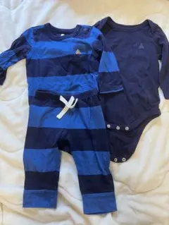 baby GAP 青・紺ストライプロンパース・カバーオールセット 3-6ヶ月