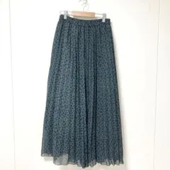 GU レオパード柄　プリーツ　ロングスカート　ウエストゴム　スカート グレー　M