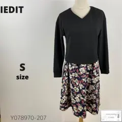 訳あり美品 IEDIT イディット ワンピース 切替 花柄 ウエストゴム付き