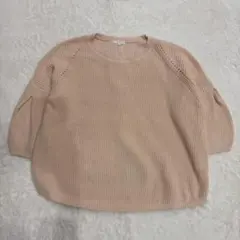 ◆スタジオクリップ　ニット　七分袖　クルーネック　パフスリーブ　コットン　L