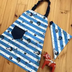 着脱簡単★子供エプロン 120 〜 130 三角巾セット☆ 宇宙柄