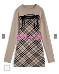 GRL ru1372 チェック柄フロントオープンリボンニットミニワンピース S