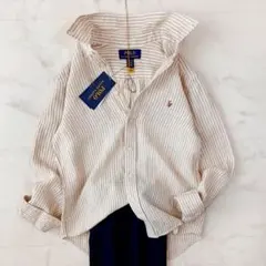 新品 ポロラルフローレン 現行 リネン ストライプ ボタンダウンシャツ 150