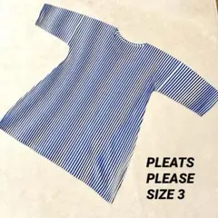 極美品✨PLEATS PLEASE プリーツ トップス デニム柄 半袖 Lサイズ