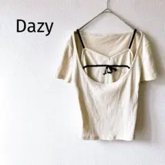 Z【Dazy】2in1 半袖リブカットソー L 重ね着風 リボン 大人セクシー
