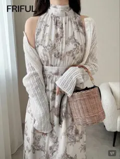 FRIFUL レディースサマー小花柄バケーションワンピース JP-S