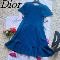 【良品】Christian Dior フレアワンピース ブルー 半袖 青