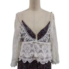 新品 シアークロップドカーディガン ボレロ クロシェ メッシュ トップス