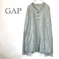 【GAP ギャップ】ヘンリーネック 杢調 長袖 薄手 春秋 メンズ L グレーのサムネイル