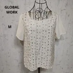 GLOBAL WORK 半袖 カットソー 花柄レース ベージュ M