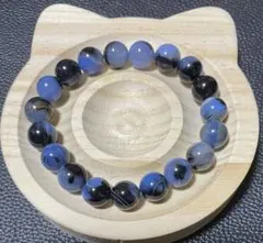 天然石 （ブルーアゲート）ブレスレット 青・黒 直径約9.9mm