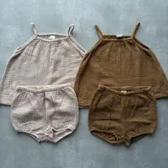 H&M オーガニックコットン 86 ベビー服 セットアップ ブラウン ベージュ