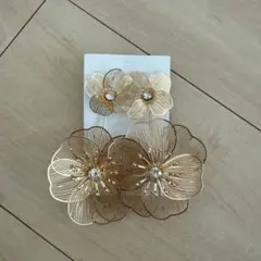 花モチーフ ゴールドピアス セット
