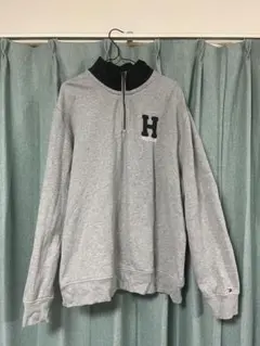 グレー ハーフジップ スウェット トレーナー